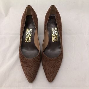 Salvatore Ferragamo animal print suede classic sexy heels